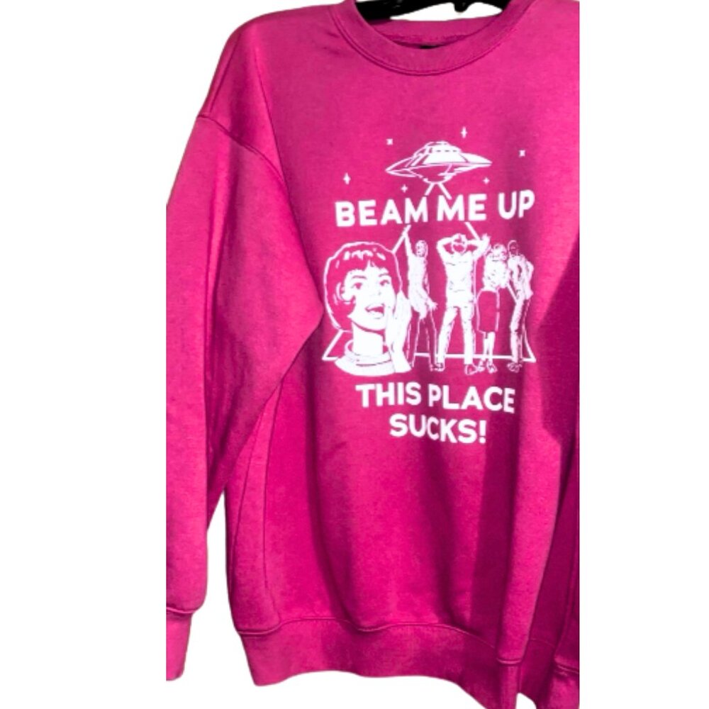 Stranger Things Sweatshirt Hot Pink Netflix Beam Me Up Oversized Fit Size Small